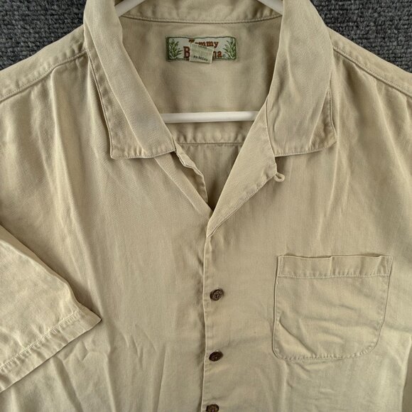 Tommy Bahama Herringbone XL All Silk Camp Short Sleeve Loop Beige Shirt Vacation - Picture 1 of 16
